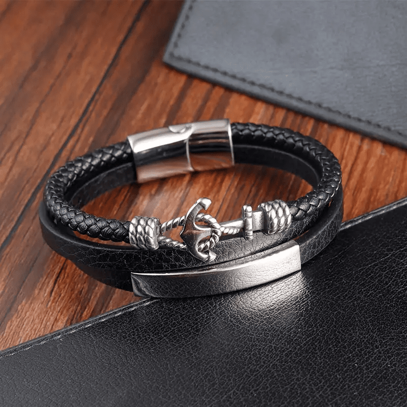 Anchor Bracelet Nautical Bracelet Men's Leather Bracelet Braided