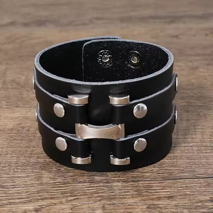 WARFORGE BLACK BAND - Genuine Braided Leather Bracelet Set for Men & Boys (8 inch)