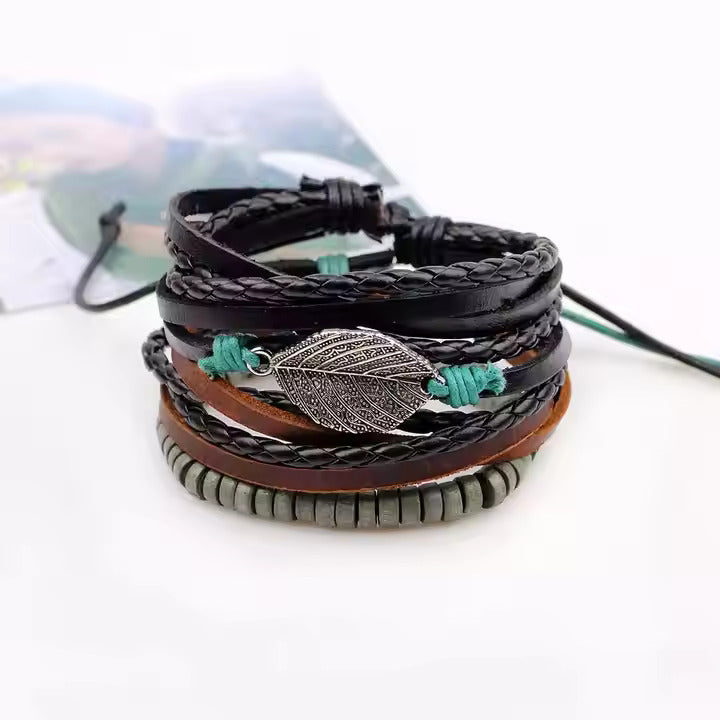 IRONFANG WRAP - 3 Pcs Genuine Braided Leather Bracelet Set for Men & Boys (8 inch)