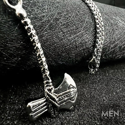THE MEN THING Alloy Axe Pendant with Pure Stainless Steel 24inch Chain for Men, Milan trending Style - Round Box Chain & Pendant for Men & Boy