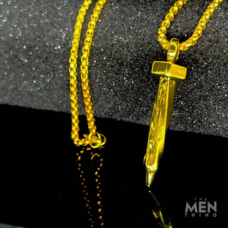 THE MEN THING Alloy Gold Nails Pendant with Pure Stainless Steel 24inch Chain for Men, European trending Style - Round Box Chain & Pendant for Men & Boy