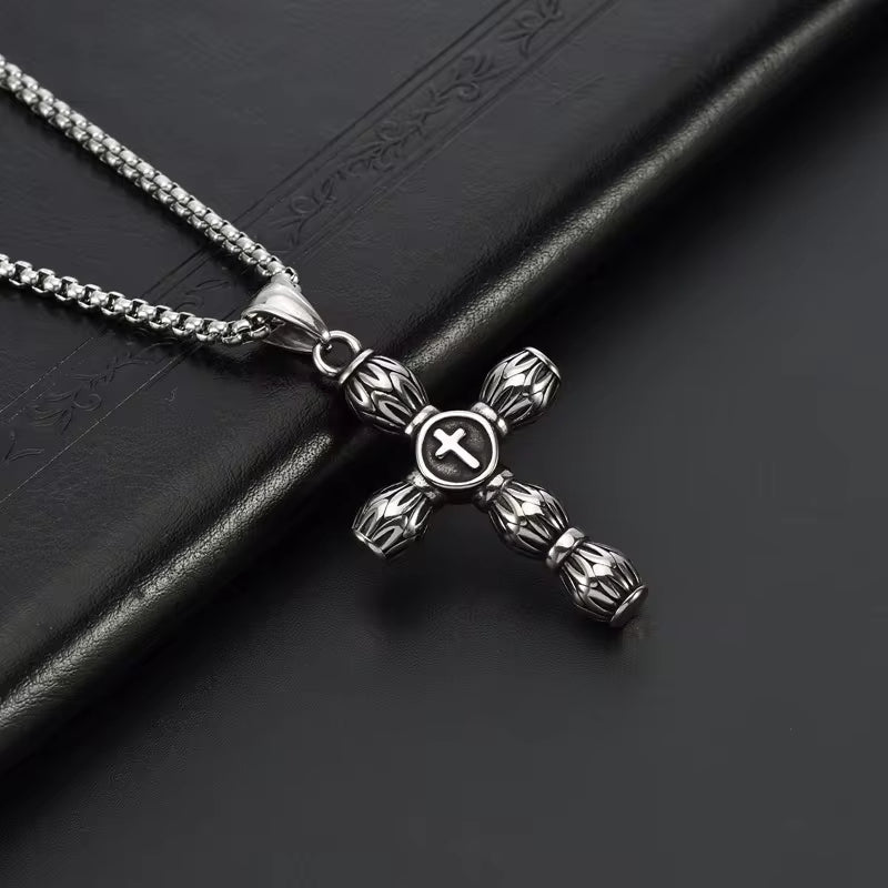 ALLMIGHTY CROSS (T) - Pure Titanium Steel Pendant with Stainless Steel 24inch Round Box Chain, European trending Style for Men & Boy