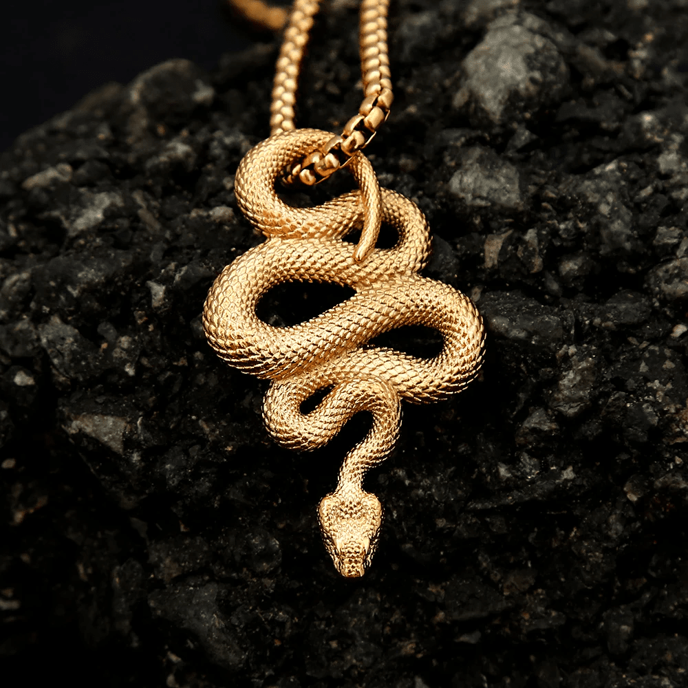 GOLD GUARDIAN SNAKE - Pure Titanium Steel Pendant with 24inch Round Box Chain for Men & Boys