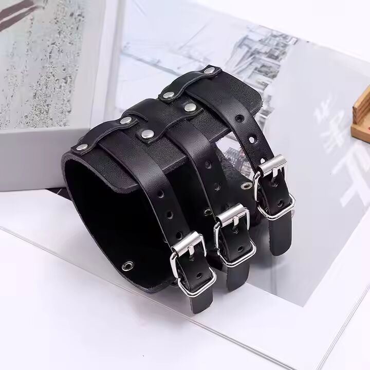 WRAITHBINDER BLACK - Genuine Braided Leather Bracelet Set for Men & Boys (8inch)