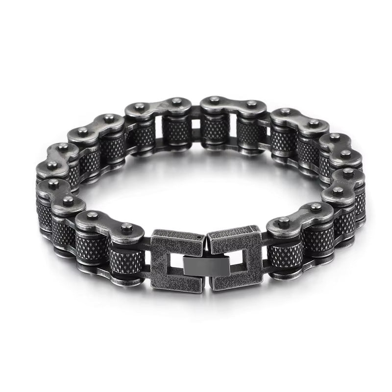 BIKER CHAIN BRACELET - 13mm Pure Titanium Steel Bracelet, Black Plated Antique Matt Finish Bracelet for Men & Boy (8inch)