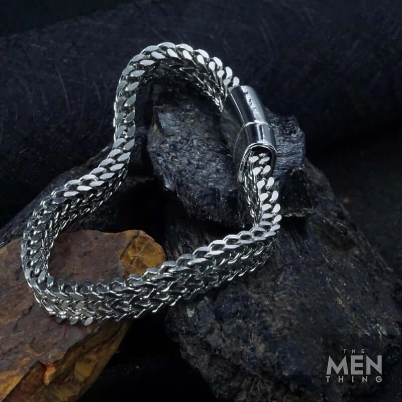 THE MEN THING 7.5mm Pure Stainless Steel Italian Mesh Link Chain Bracelet with Magnetic Buckle for Men & Boys (8 inch)