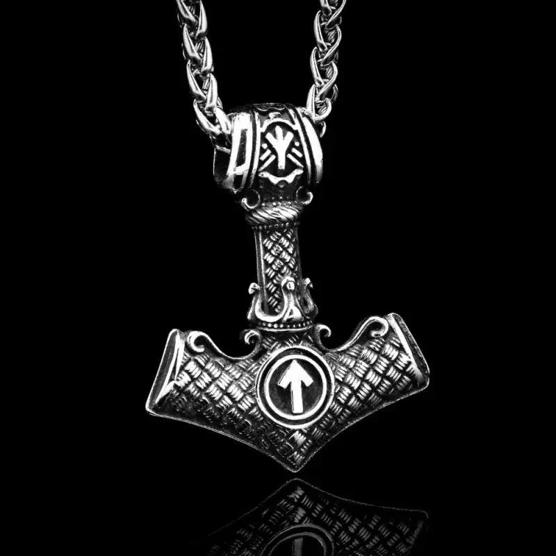 VIKING NORSE MJOLNIR SILVER  - Pure Titanium Steel Necklace with 24 inch Chain for Men & Boys