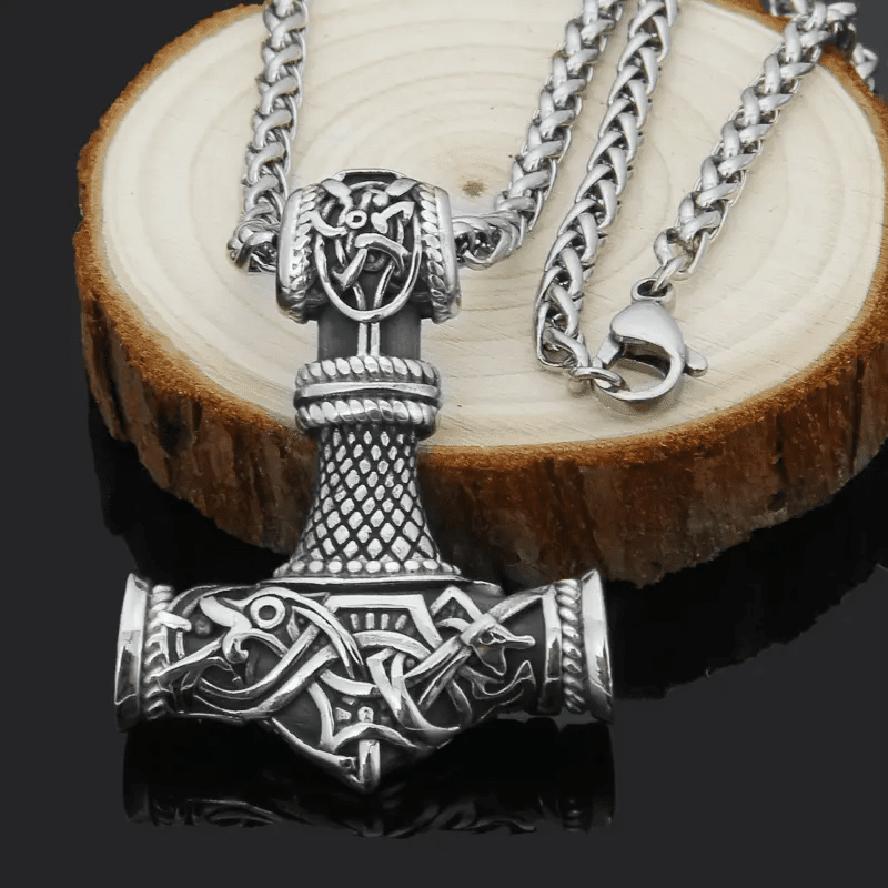 VIKING NORSE GOD HAMMER SILVER  - Pure Titanium Steel Necklace with 24 inch Chain for Men & Boys