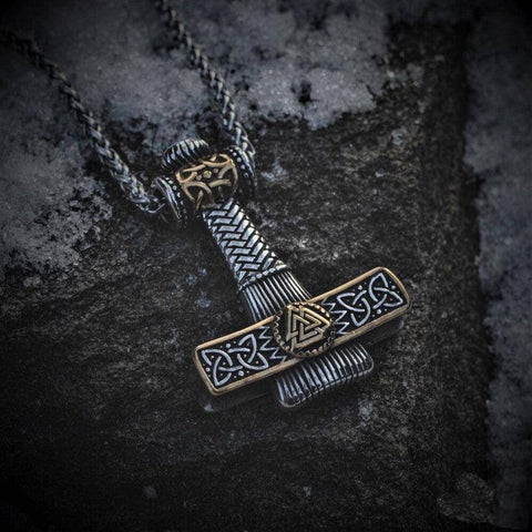 VIKING NORDIC HAMMER GOLD - Pure Titanium Steel Necklace with 24 inch Chain for Men & Boys
