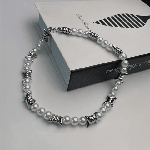 TWISTED KNOT - Italian Styled Pearl with Twist Metal Knot Choker Necklaces for men and boys (20 Inch)