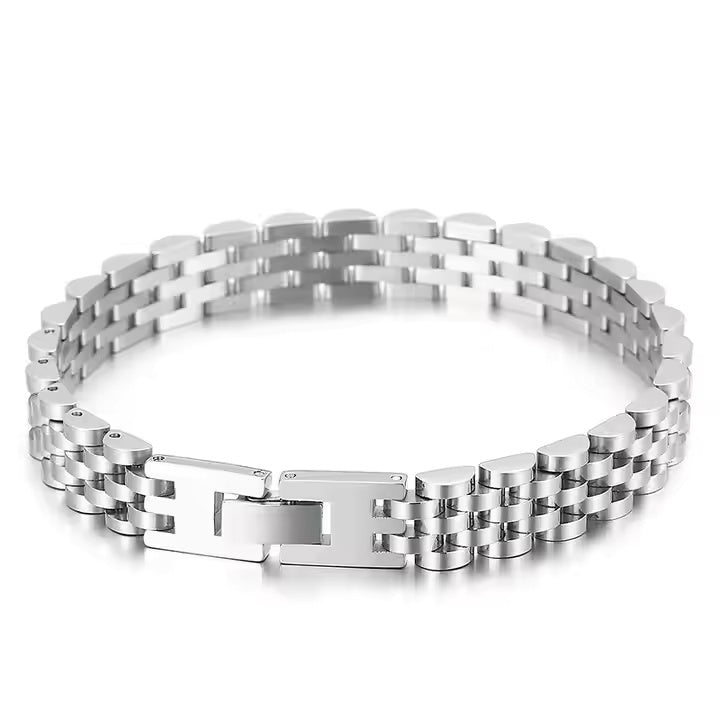 SILVER GRID BRACELET - 8mm Pure Silver Titanium Stainless Steel Bracelet, Silver Chain Bracelet for Men & Boy (8inch)