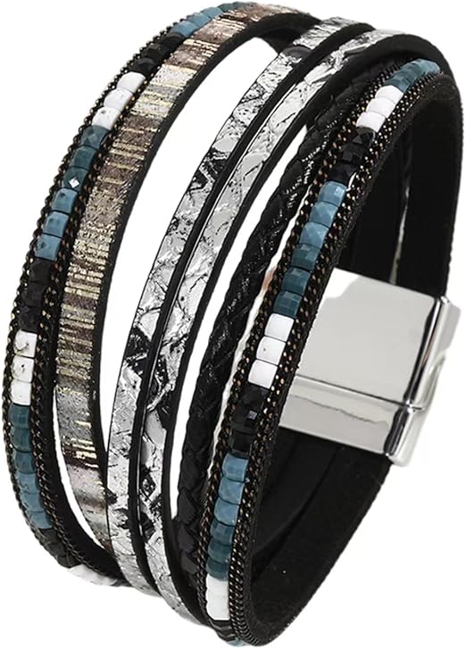 BOHEMIAN BLISS - Multiple Genuine Braided Leather Bracelet Set for Men & Boys (8 inch)