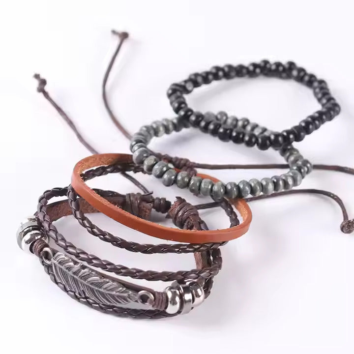 STARDUST CUFF - Multi-layer Set Genuine Braided Leather Bracelet Set for Men & Boys (8 inch)