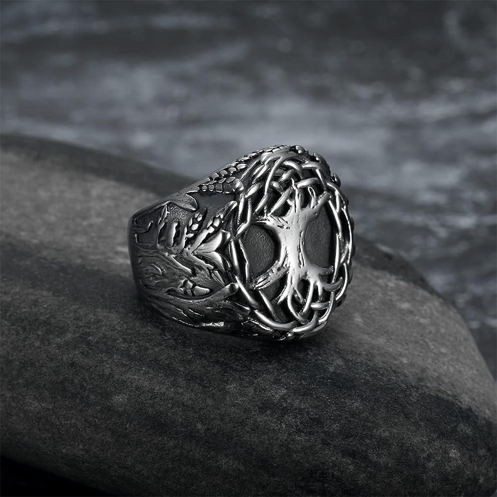 VIKING YGGDRASIL SILVER - Titanium Steel Ring for Men & Boys (Size : 22)