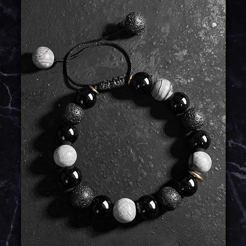 MAGIC NIGHT  - Beads Bracelet with Natural Stone - Stretch / Adjustable Bracelet for Men & Boys
