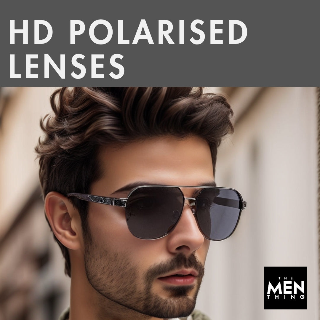 2105 Dark Hex -  Aviator  Style - HD Polarised Sunglasses for Men - UV400 Protection, Stainless Steel Frame, Matte Black (Copy)