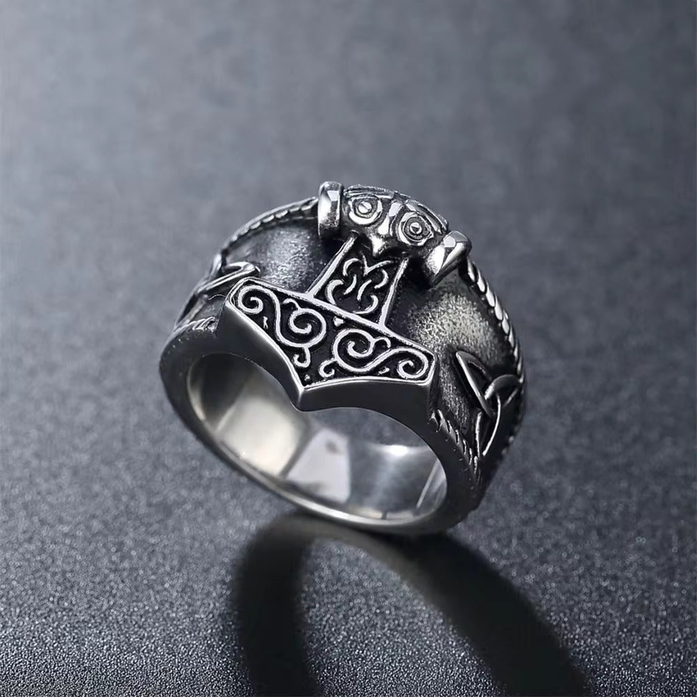 Thor's Hammer Titanium Steel Ring for Men and Boys (Size-21)