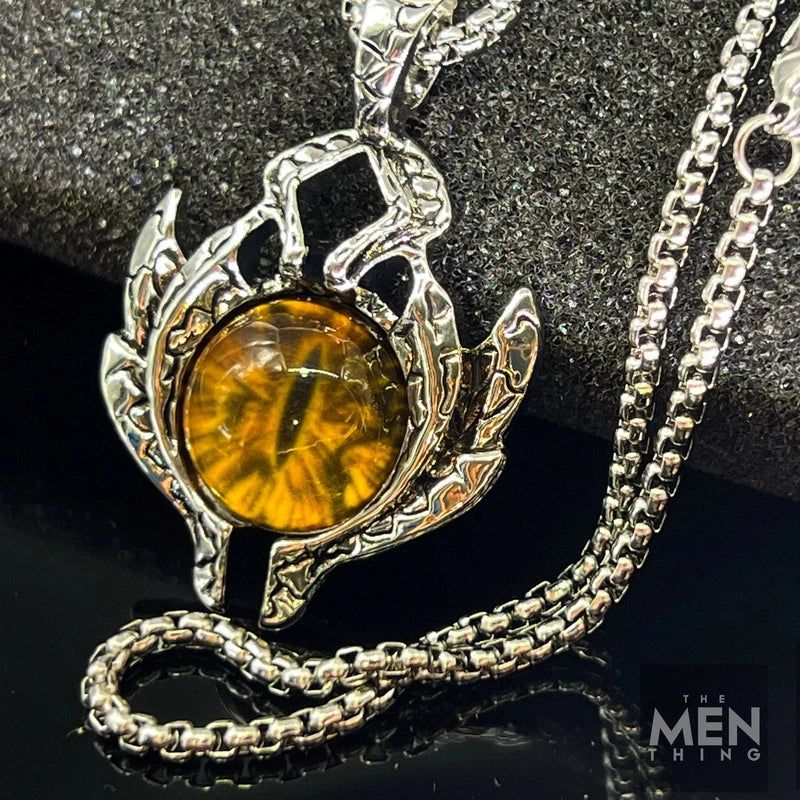 THE MEN THING Alloy Yellow Eyes Pendant with Pure Stainless Steel 24inch Chain for Men, European trending Style - Round Box Chain & Pendant for Men & Boy
