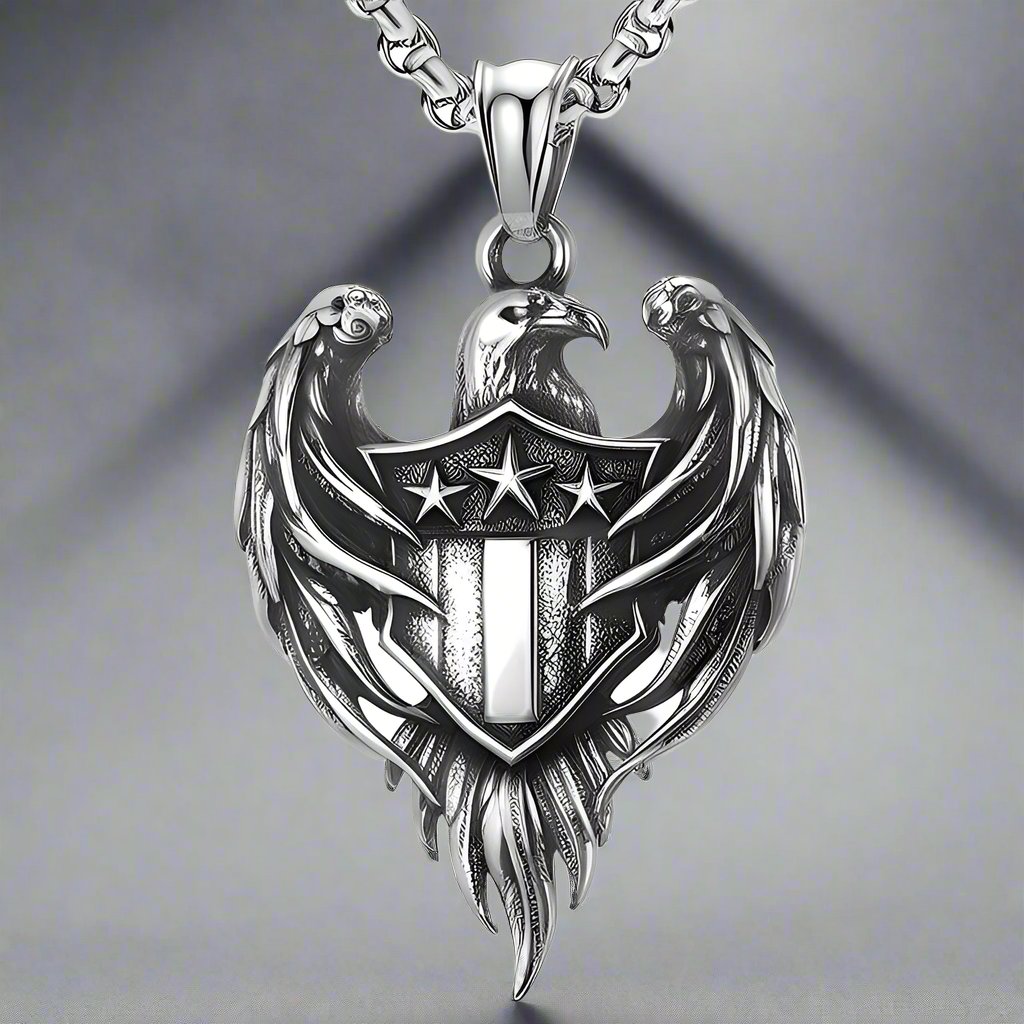 AMERICAN EAGLE PRIDE -  Pure Titanium Steel The Eagle Pendant with 24inch Round Box Chain for Men & Boys