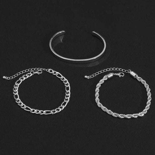 TRIFECTA SILVER - 3 pcs Alloy Adjustable Bracelet for Men & Boys