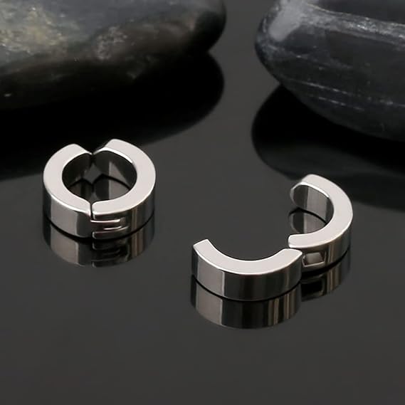 ONYXLOOP - SILVER - Non-Piercing Pure Titanium Steel Earring for Men & Boys