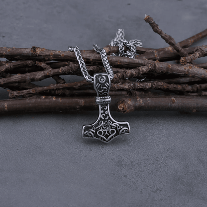 VIKING RUNES THOR HAMMER SILVER  - Pure Titanium Steel Necklace with 24 inch Chain for Men & Boys