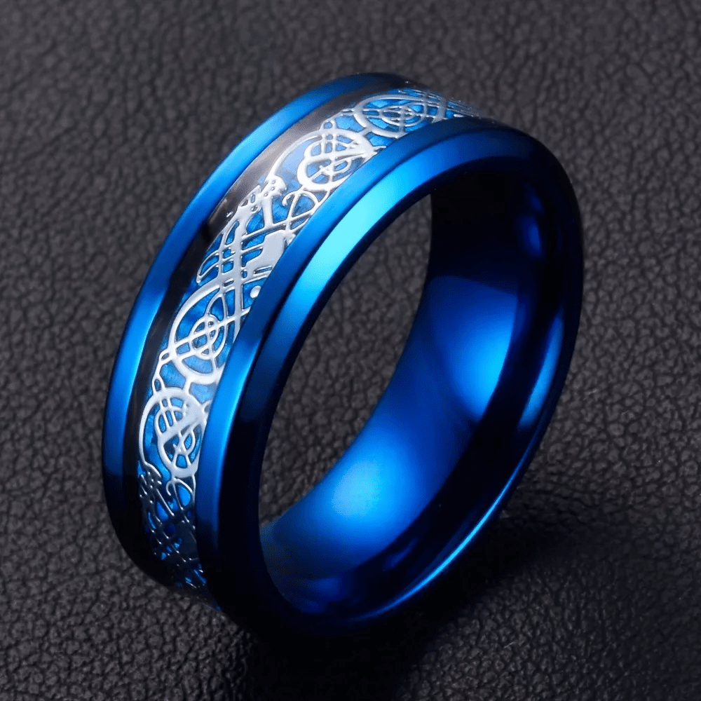 DRACONIC BLUE - Titanium Steel Ring for Men and Boys (Size-22)