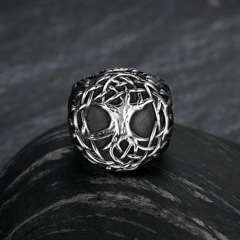 VIKING YGGDRASIL SILVER - Titanium Steel Ring for Men & Boys (Size : 22)