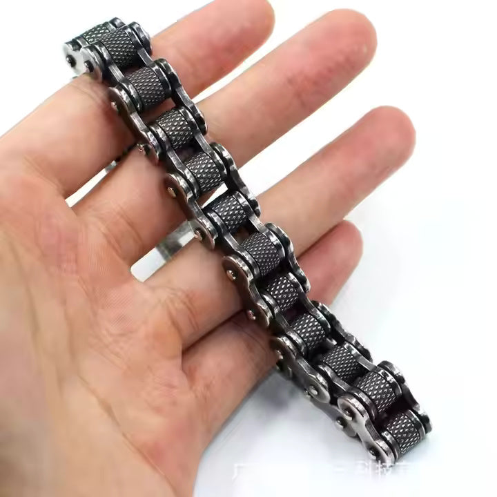 BIKER CHAIN BRACELET - 13mm Pure Titanium Steel Bracelet, Black Plated Antique Matt Finish Bracelet for Men & Boy (8inch)