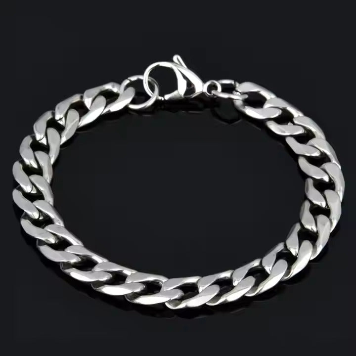 CLASSIC CURB CHAIN BRACELET - 10m Pure Titanium Steel Bracelet with Magnetic Buckle for Men & Boy (8 inch)