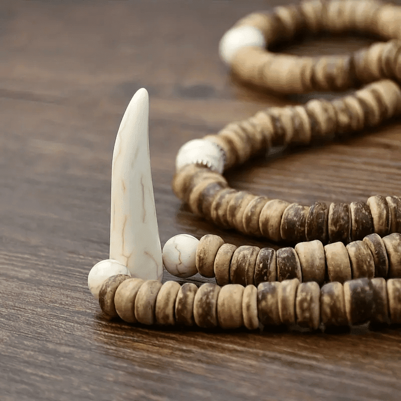 Tribal Coconut White Horn - Beaded Necklace With Stone Beads Horn Tooth Pendants For Mens & Boys (24