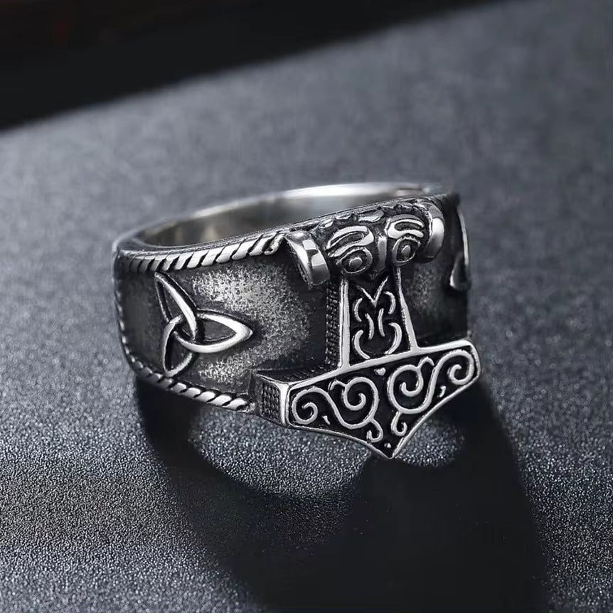 Thor's Hammer Titanium Steel Ring for Men and Boys (Size-21)