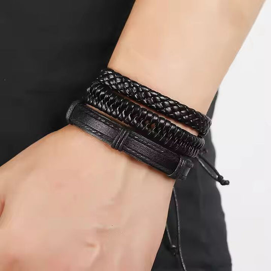 VENOM CUFF - Multi-layer Genuine Braided Leather Bracelet Set for Men & Boys (8 inch)