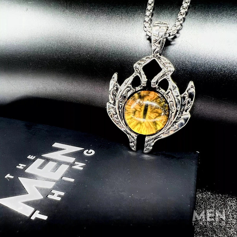 THE MEN THING Alloy Yellow Eyes Pendant with Pure Stainless Steel 24inch Chain for Men, European trending Style - Round Box Chain & Pendant for Men & Boy