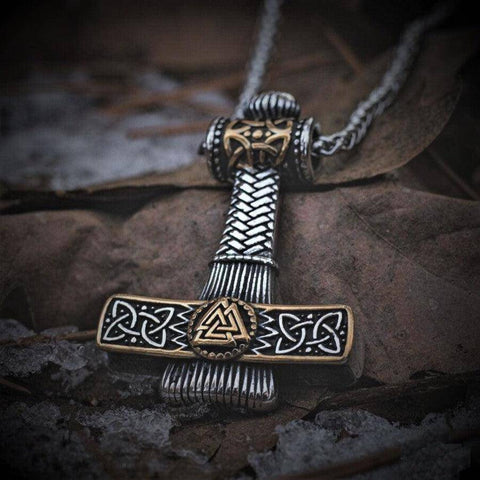 VIKING NORDIC HAMMER GOLD - Pure Titanium Steel Necklace with 24 inch Chain for Men & Boys