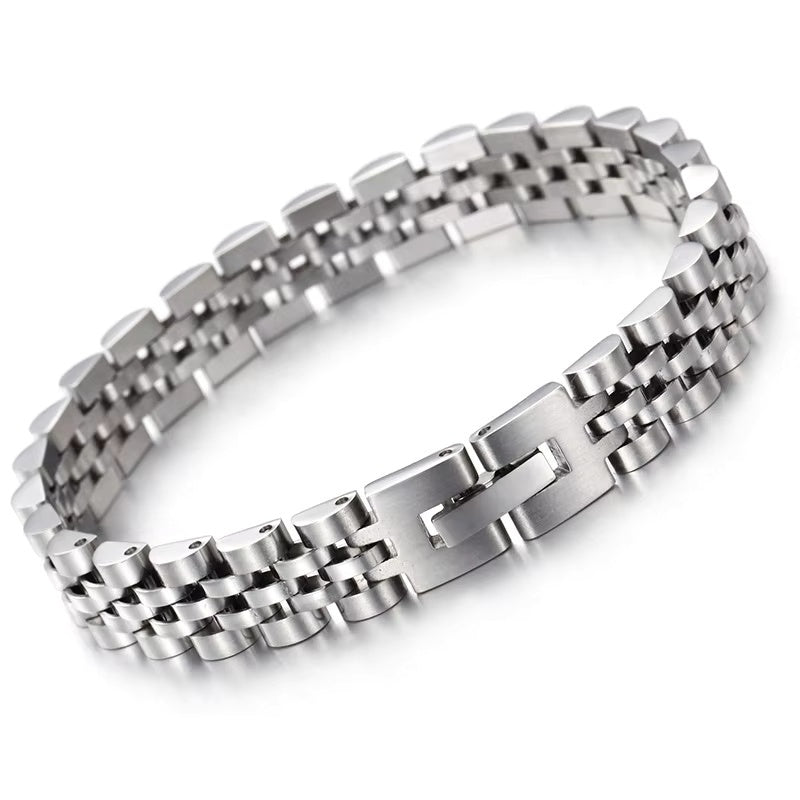 SILVER GRID BRACELET - 8mm Pure Silver Titanium Stainless Steel Bracelet, Silver Chain Bracelet for Men & Boy (8inch)