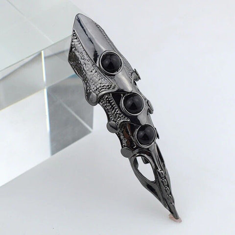 KING-WARRIOR - Black Antique Skull Knuckle Joint Full Finger Ring for Men & Boys