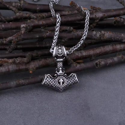 VIKING NORSE MJOLNIR SILVER  - Pure Titanium Steel Necklace with 24 inch Chain for Men & Boys