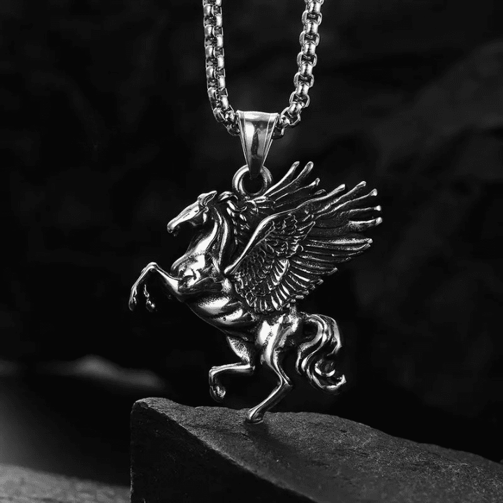 PEGASUS (T) - Pure Stainless Steel Pendant with Pure Stainless Steel 24inch Round Box Chain for Men, European trending Style for Men & Boy