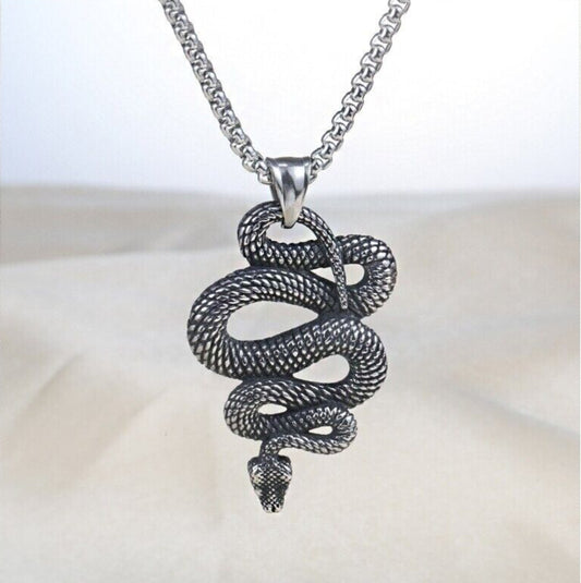 SILVER GUARDIAN SNAKE - Pure Titanium Steel Pendant with 24inch Round Box Chain for Men & Boys