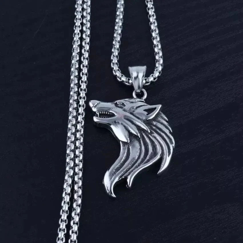 THE MEN THING Alloy Wolf Pendant with Pure Stainless Steel 24inch Chain for Men, American trending Style - Round Box Chain & Pendant for Men & Boy