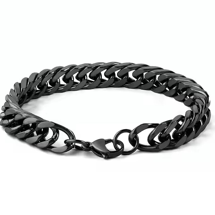 BLACK STEEL UBAN BRACELET - 10mm Pure Black Titanium Steel Bracelet with Magnetic Buckle for Men & Boy (8 inch)