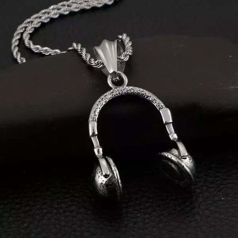 HEADPHONE BLACK (A) -  Alloy Pendant with Stainless Steel 24inch Round Box Chain for Men, American trending Style for Men & Boy