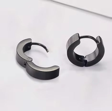 HUGGIE BLACK - Titanium Steel Stud Earrings for Men & Boys.