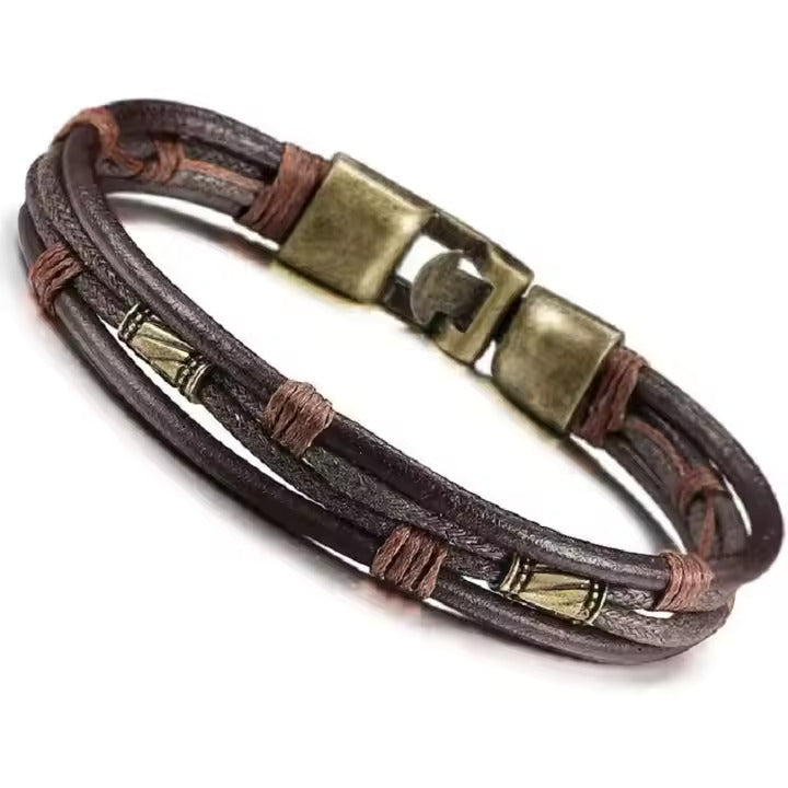 WANDERER’S CUFF - Vintage Brown Genuine Braided Leather Bracelet Set for Men & Boys (8 inch)