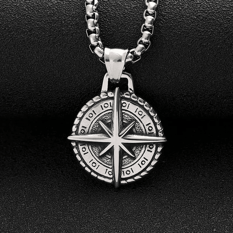 Compass Luck - Alloy Pendant With Pure Stainless Steel 24Inch Round Box Chain American Trending