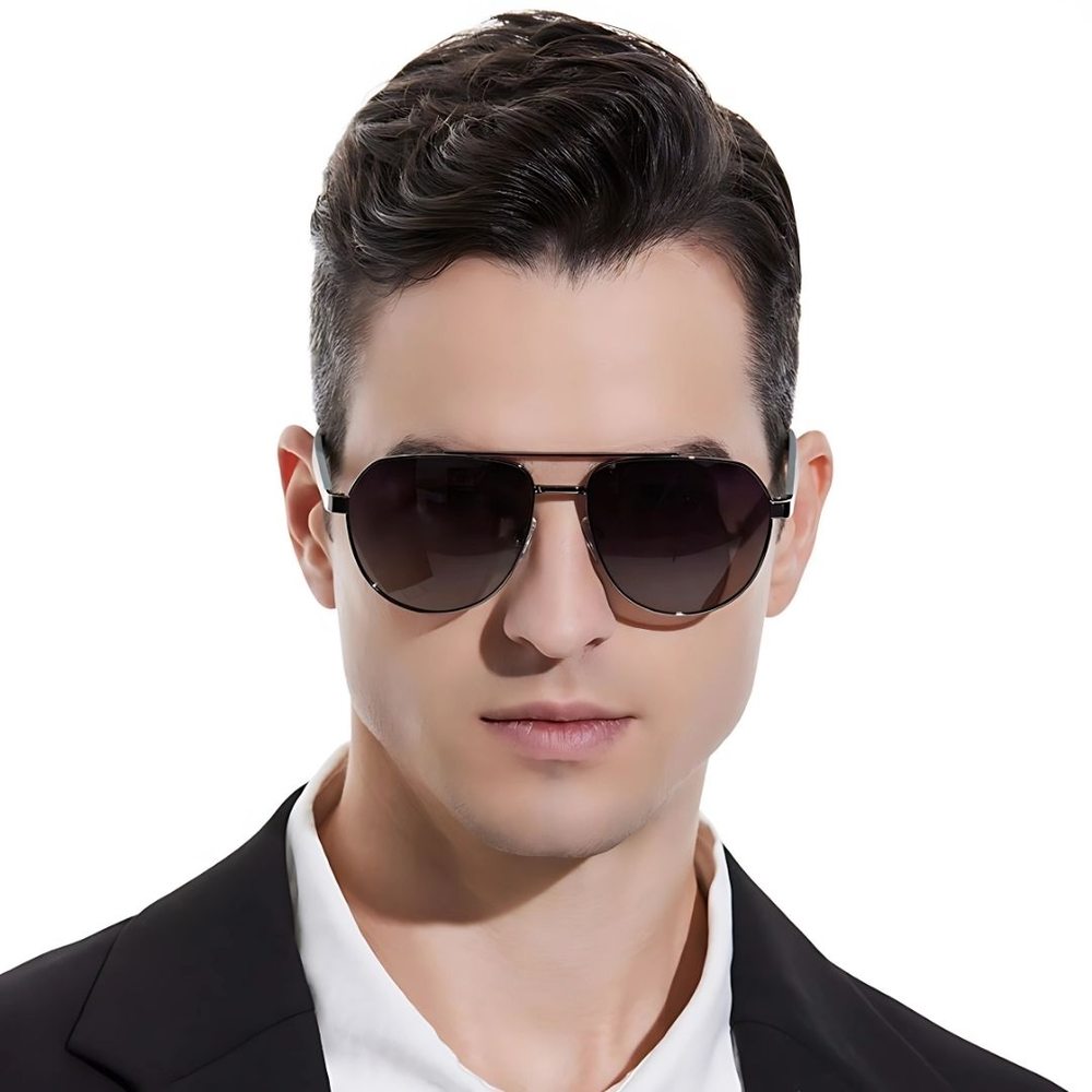 2148 - EBON OCTAGON - HD Polarised Sunglasses for Men - UV400 Protection, Stainless Steel Frame - Gradual Brownish