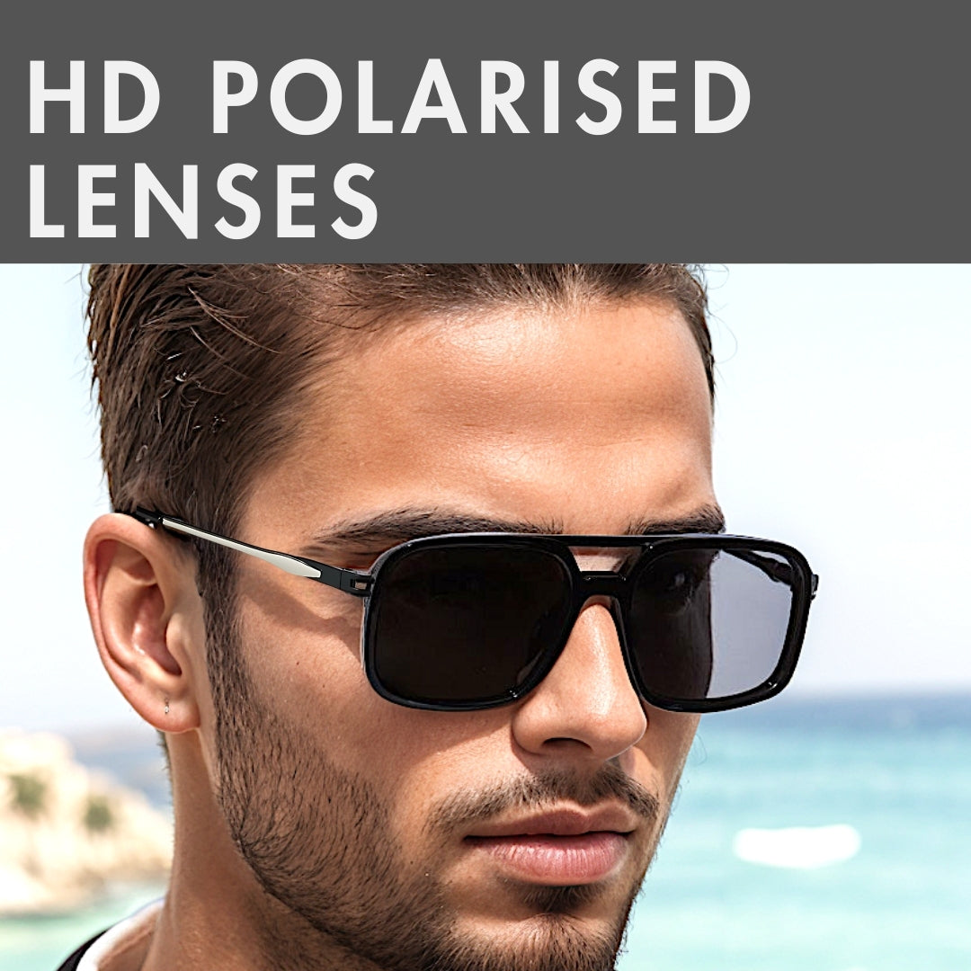 2169 Urban Eclipse-  Oversized Square - HD Polarised Sunglasses for Men - UV400 Protection, Stainless Steel Frame, Black Tinted