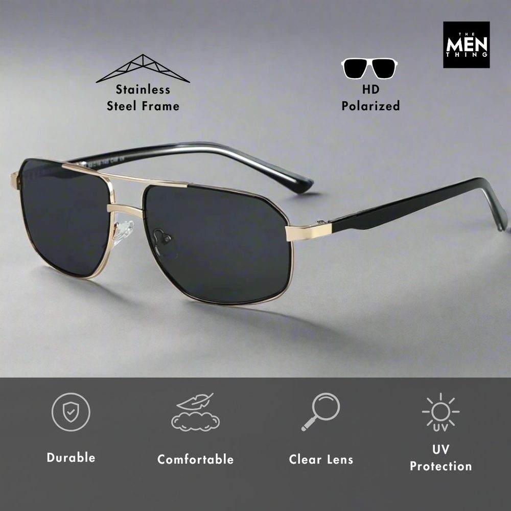 2174 ECLIPSE EDGE -   Square Aviator Style - HD Polarised Sunglasses for Men - UV400 Protection, Stainless Steel Frame