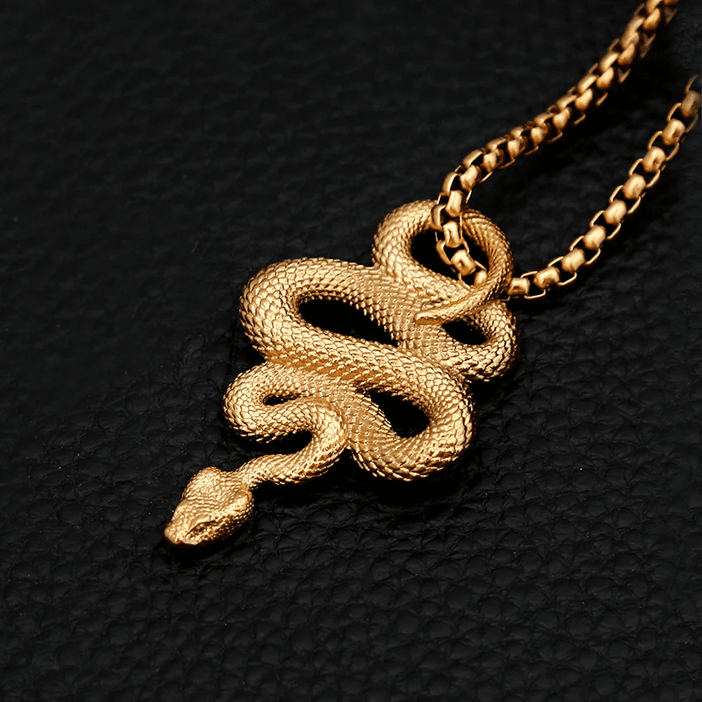 GOLD GUARDIAN SNAKE - Pure Titanium Steel Pendant with 24inch Round Box Chain for Men & Boys